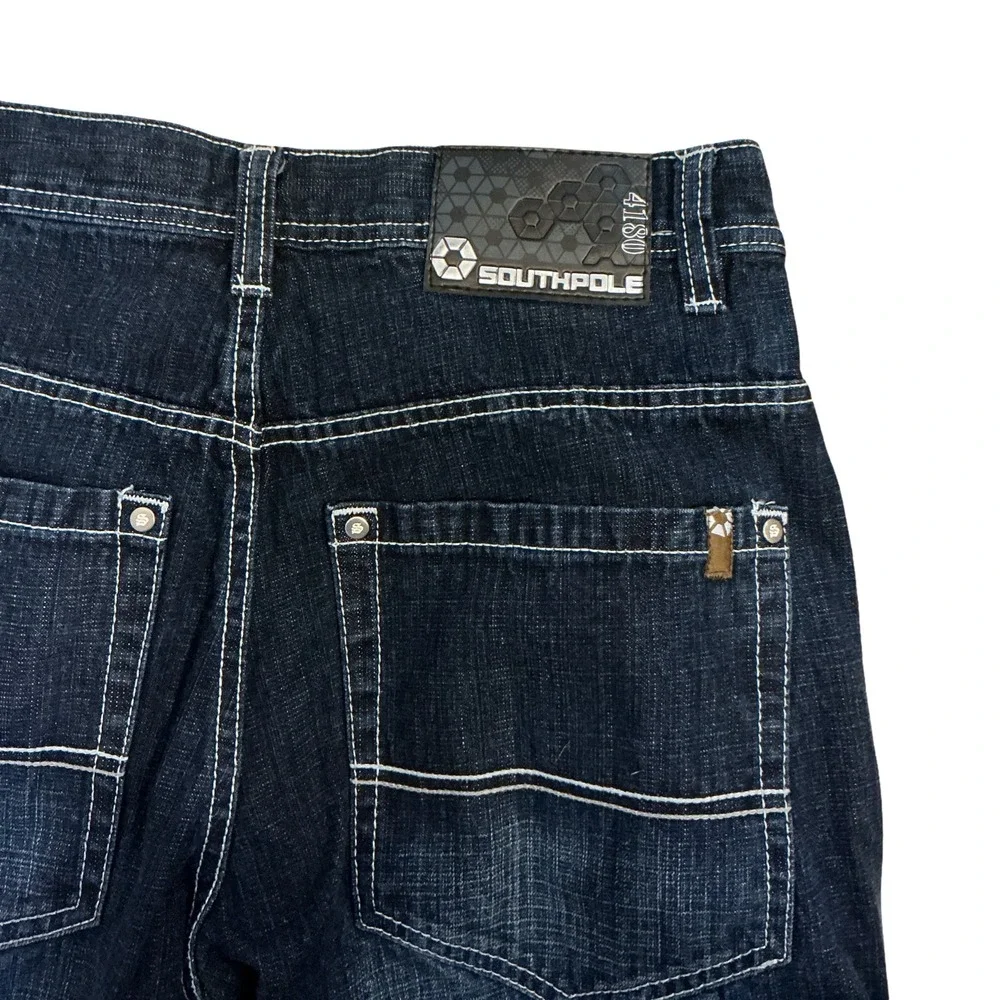 Southpole Mens Baggy Indigo Jeans White Contrast Stitch Y2K Streetwear 32x30